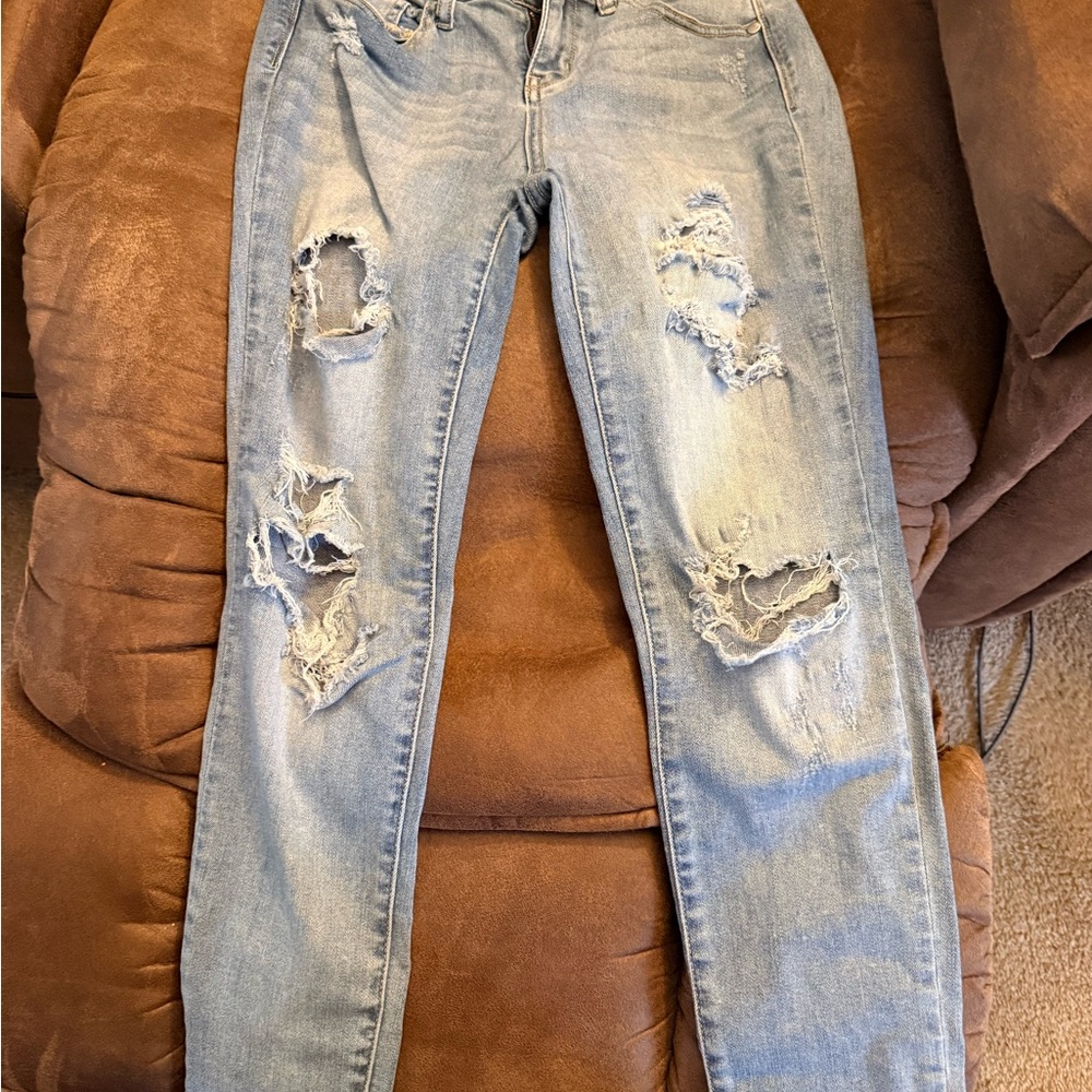 Judy Blue Light Blue Distressed Skinny Jeans